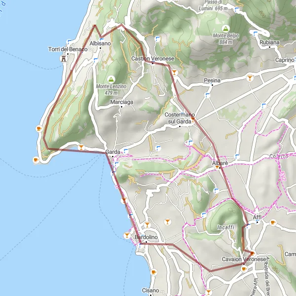 Zemljevid v pomanjšavi "Gravel avantura okoli Gardskega jezera" kolesarske inspiracije v Veneto, Italy. Generirano z načrtovalcem kolesarskih poti Tarmacs.app