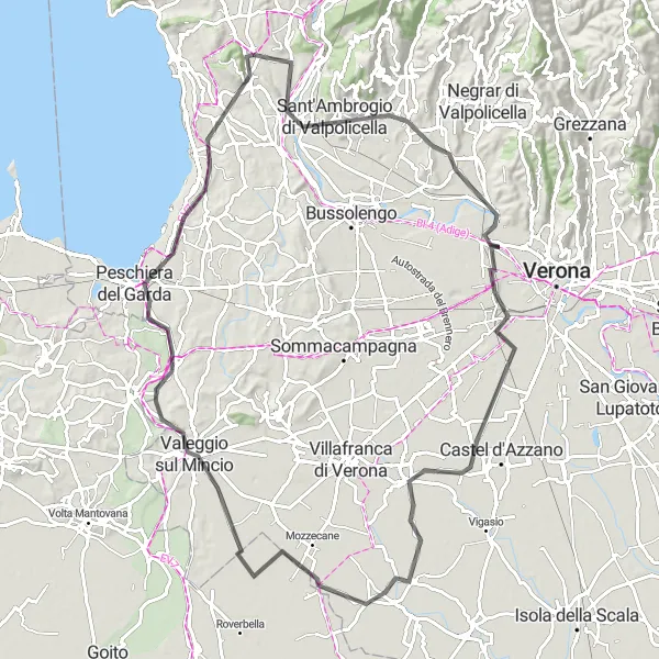 Miniatura della mappa di ispirazione al ciclismo "Alla scoperta di Valpolicella in bici" nella regione di Veneto, Italy. Generata da Tarmacs.app, pianificatore di rotte ciclistiche