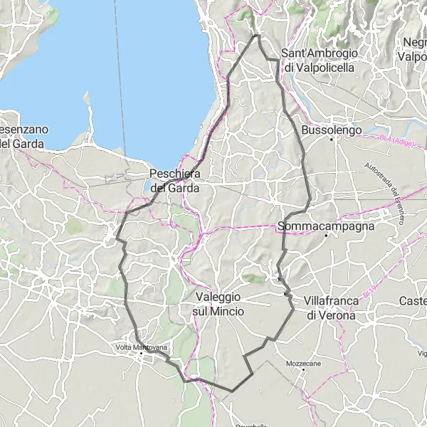 Miniaturní mapa "Scenic Ride to Volta Mantovana" inspirace pro cyklisty v oblasti Veneto, Italy. Vytvořeno pomocí plánovače tras Tarmacs.app