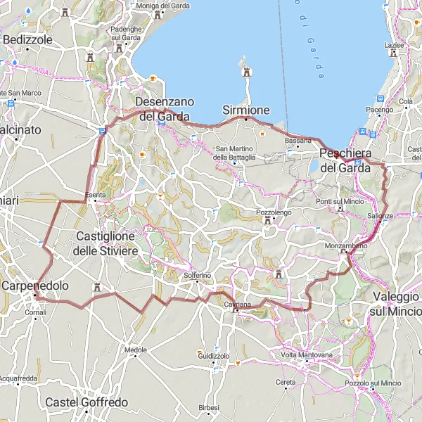 Zemljevid v pomanjšavi "Gravel pot do Peschiera del Garda" kolesarske inspiracije v Veneto, Italy. Generirano z načrtovalcem kolesarskih poti Tarmacs.app