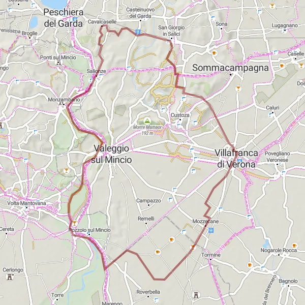 Kartminiatyr av "Grusväg till Borghetto" cykelinspiration i Veneto, Italy. Genererad av Tarmacs.app cykelruttplanerare