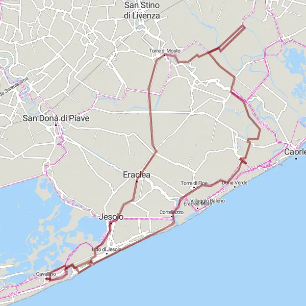 Map miniature of "Jesolo Loop" cycling inspiration in Veneto, Italy. Generated by Tarmacs.app cycling route planner