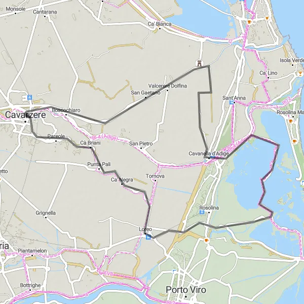 Map miniature of "Picturesque Road Route to Pareole" cycling inspiration in Veneto, Italy. Generated by Tarmacs.app cycling route planner