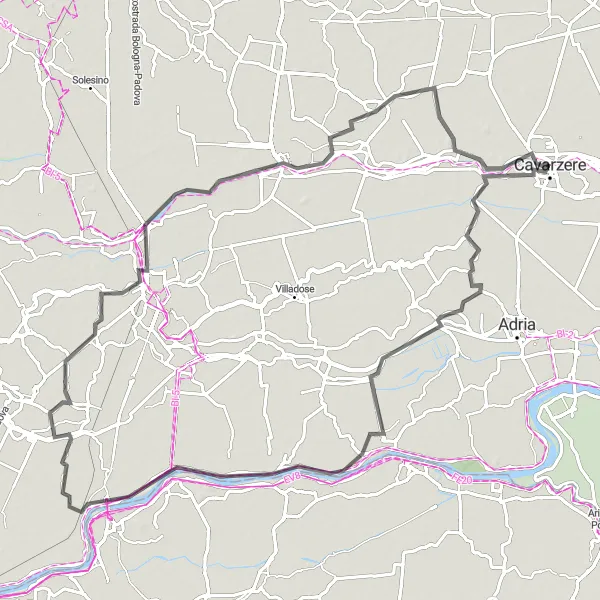 Miniatura della mappa di ispirazione al ciclismo "Cavarzere - Marice" nella regione di Veneto, Italy. Generata da Tarmacs.app, pianificatore di rotte ciclistiche