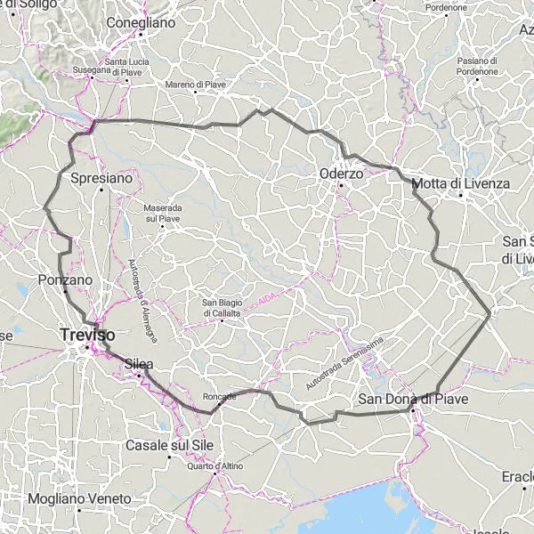 Map miniature of "Ceggia Loop" cycling inspiration in Veneto, Italy. Generated by Tarmacs.app cycling route planner