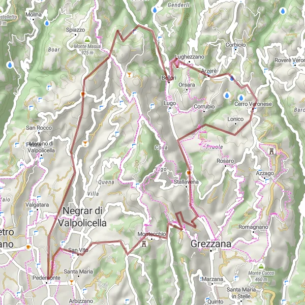Miniatua del mapa de inspiración ciclista "Ruta de ciclismo de grava en la naturaleza alrededor de Cerro Veronese" en Veneto, Italy. Generado por Tarmacs.app planificador de rutas ciclistas