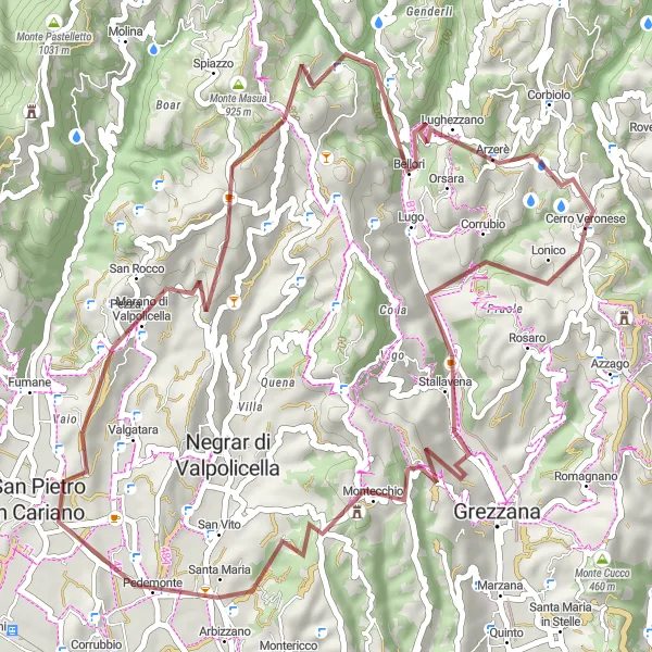 Karttaminiaatyyri "Gravel-kierros Monte Crocen ympäri" pyöräilyinspiraatiosta alueella Veneto, Italy. Luotu Tarmacs.app pyöräilyreittisuunnittelijalla