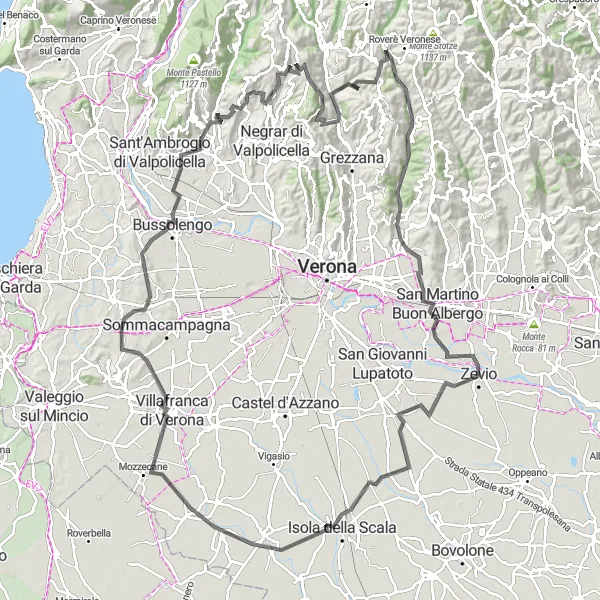 Miniaturekort af cykelinspirationen "Cerro Veronese til Dosso Florindo Road Cykeltur" i Veneto, Italy. Genereret af Tarmacs.app cykelruteplanlægger