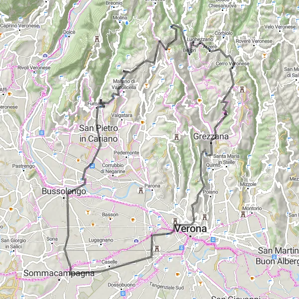 Miniaturní mapa "Okruh kolem Cerro Veronese (Veneto, Itálie)" inspirace pro cyklisty v oblasti Veneto, Italy. Vytvořeno pomocí plánovače tras Tarmacs.app