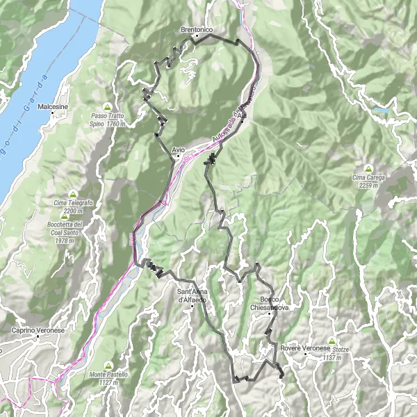 Miniaturní mapa "Dosso Florindo až do Bosco Chiesanuova" inspirace pro cyklisty v oblasti Veneto, Italy. Vytvořeno pomocí plánovače tras Tarmacs.app