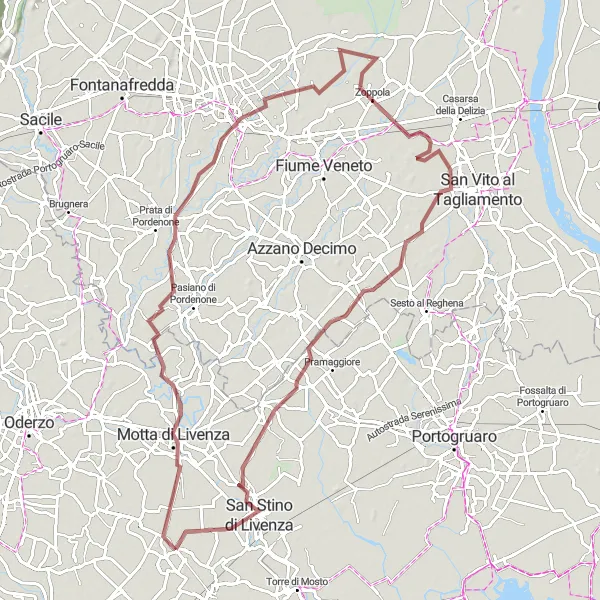 Miniaturní mapa "Gravel Route from Cessalto" inspirace pro cyklisty v oblasti Veneto, Italy. Vytvořeno pomocí plánovače tras Tarmacs.app