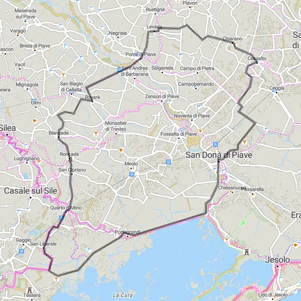 Map miniature of "Cessalto to Quarto d'Altino Route" cycling inspiration in Veneto, Italy. Generated by Tarmacs.app cycling route planner