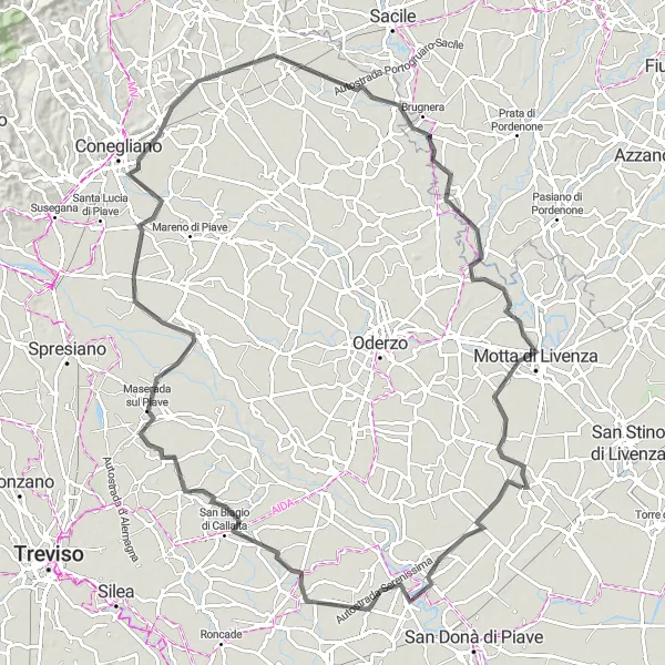 Miniaturní mapa "Road Route from Cessalto" inspirace pro cyklisty v oblasti Veneto, Italy. Vytvořeno pomocí plánovače tras Tarmacs.app