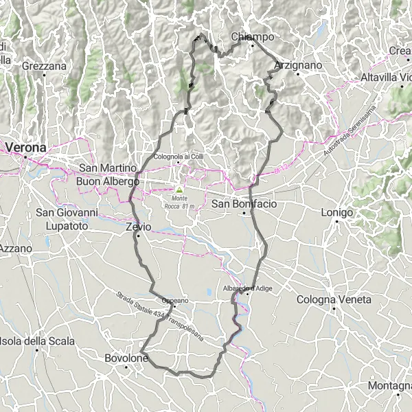 Kartminiatyr av "Fantastisk Rundtur för Landsvägscykling" cykelinspiration i Veneto, Italy. Genererad av Tarmacs.app cykelruttplanerare