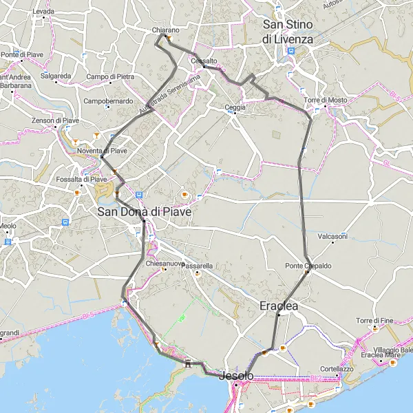 Map miniature of "Coastal Road Cycling Route" cycling inspiration in Veneto, Italy. Generated by Tarmacs.app cycling route planner