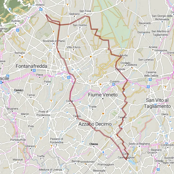 Kartminiatyr av "Utforsk landskapet på grusveier" sykkelinspirasjon i Veneto, Italy. Generert av Tarmacs.app sykkelrutoplanlegger