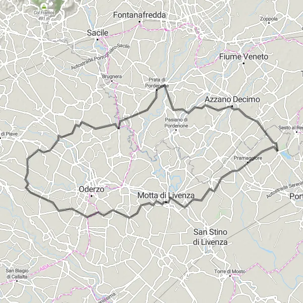 Miniatura mapy "Trasa przejeżdżając przez San Polo di Piave i Portobuffolé" - trasy rowerowej w Veneto, Italy. Wygenerowane przez planer tras rowerowych Tarmacs.app