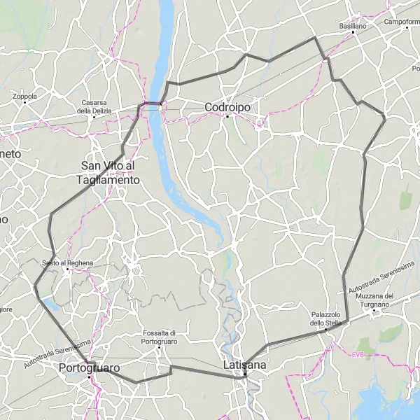 Map miniature of "San Vito al Tagliamento Road Adventure" cycling inspiration in Veneto, Italy. Generated by Tarmacs.app cycling route planner