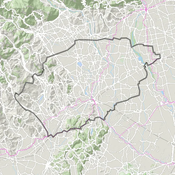 Mapa miniatúra "Cyklistická trasa okolo Cittadelly a okolitých kopcov" cyklistická inšpirácia v Veneto, Italy. Vygenerované cyklistickým plánovačom trás Tarmacs.app