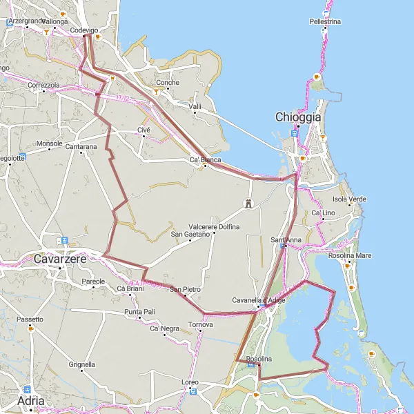 Map miniature of "The Gravel Scenic Route" cycling inspiration in Veneto, Italy. Generated by Tarmacs.app cycling route planner