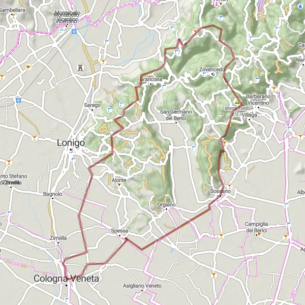 Miniature de la carte de l'inspiration cycliste "Les collines verdoyantes de Veneto" dans la Veneto, Italy. Générée par le planificateur d'itinéraire cycliste Tarmacs.app