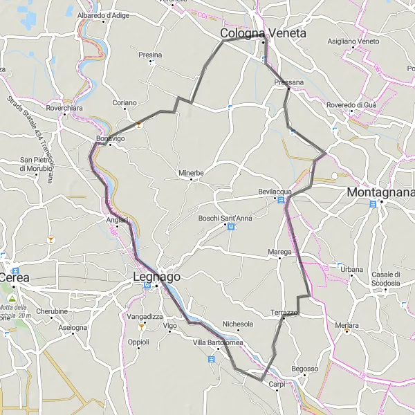 Miniatura mapy "Szarpana otoczka Cologna Veneta" - trasy rowerowej w Veneto, Italy. Wygenerowane przez planer tras rowerowych Tarmacs.app