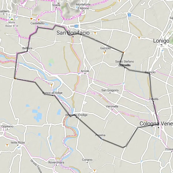 Karten-Miniaturansicht der Radinspiration "Entspannte Tour durch die Veneto-Ebene" in Veneto, Italy. Erstellt vom Tarmacs.app-Routenplaner für Radtouren