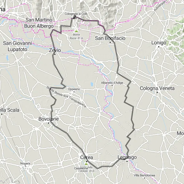 Map miniature of "Veneto Road Cycling Loop" cycling inspiration in Veneto, Italy. Generated by Tarmacs.app cycling route planner