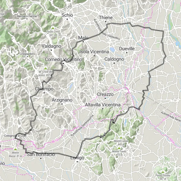 Miniatuurkaart van de fietsinspiratie "Bergachtig avontuur in Veneto" in Veneto, Italy. Gemaakt door de Tarmacs.app fietsrouteplanner