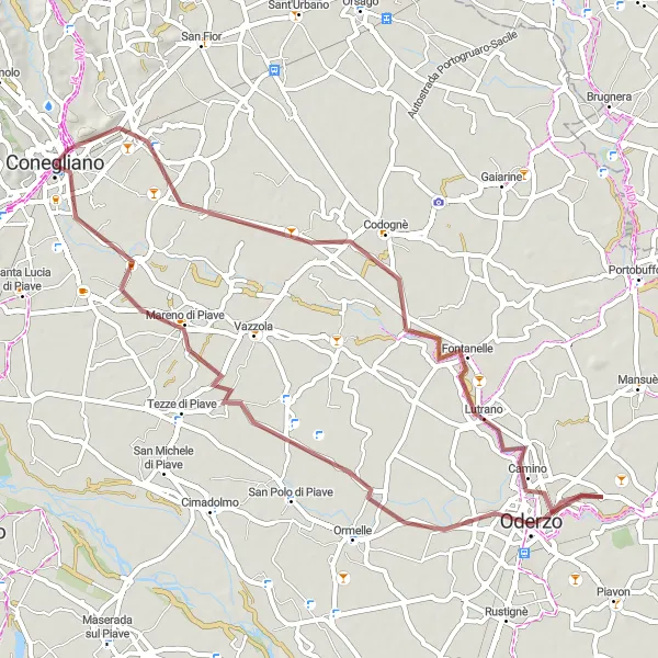 Karttaminiaatyyri "Gravel-kierros Coneglianon lähistöllä" pyöräilyinspiraatiosta alueella Veneto, Italy. Luotu Tarmacs.app pyöräilyreittisuunnittelijalla