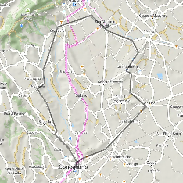 Miniatuurkaart van de fietsinspiratie "Korte route naar Belvedere via Cozzuolo" in Veneto, Italy. Gemaakt door de Tarmacs.app fietsrouteplanner