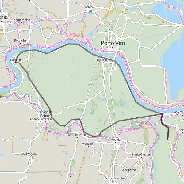 Miniaturní mapa "Krátká silniční trasa kolem Corboly" inspirace pro cyklisty v oblasti Veneto, Italy. Vytvořeno pomocí plánovače tras Tarmacs.app