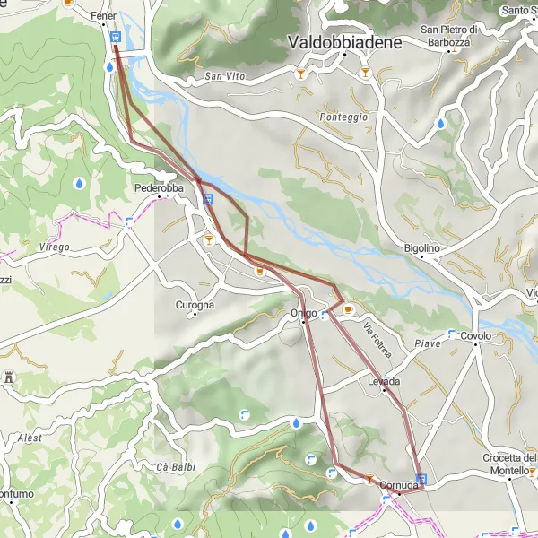 Miniatua del mapa de inspiración ciclista "Ruta por Monte Palazzo y Pederobba" en Veneto, Italy. Generado por Tarmacs.app planificador de rutas ciclistas