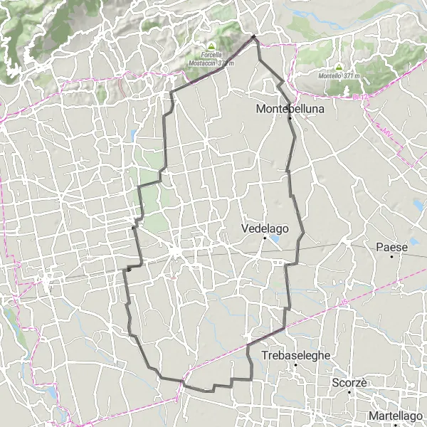 Mapa miniatúra "Cyklistická trasa okolo Cornudy a okolia" cyklistická inšpirácia v Veneto, Italy. Vygenerované cyklistickým plánovačom trás Tarmacs.app