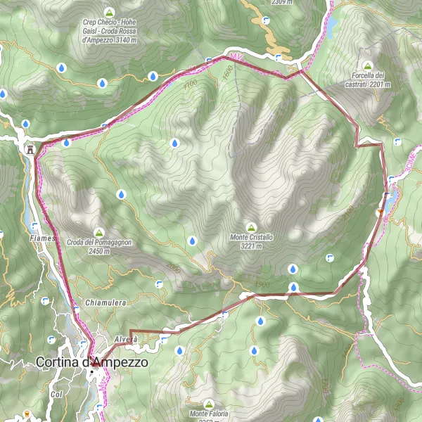 Karttaminiaatyyri "Lyhyt soratiekiertue Cortina d'Ampezzon lähellä" pyöräilyinspiraatiosta alueella Veneto, Italy. Luotu Tarmacs.app pyöräilyreittisuunnittelijalla