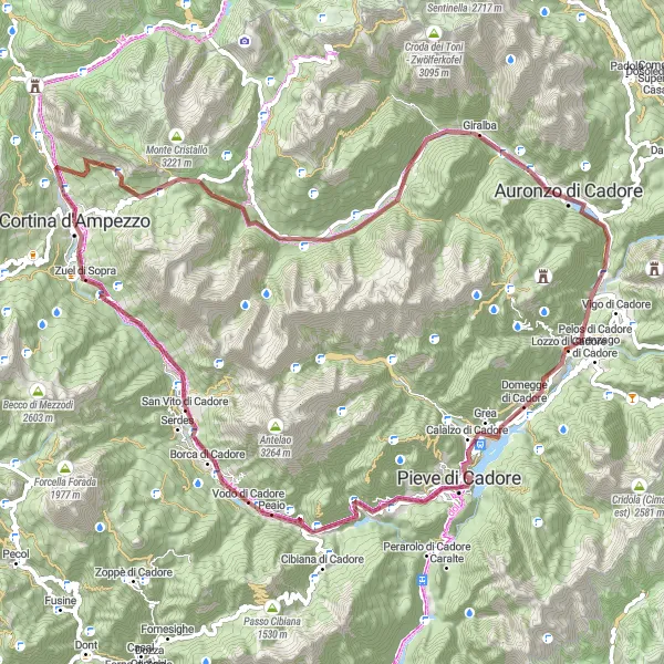 Miniatuurkaart van de fietsinspiratie "Cortina d'Ampezzo naar Vodo di Cadore en terug" in Veneto, Italy. Gemaakt door de Tarmacs.app fietsrouteplanner