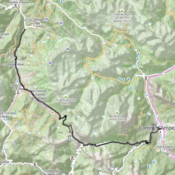 Miniaturní mapa "Okružní cesta z Cortiny d'Ampezzo: Valparola Pass" inspirace pro cyklisty v oblasti Veneto, Italy. Vytvořeno pomocí plánovače tras Tarmacs.app