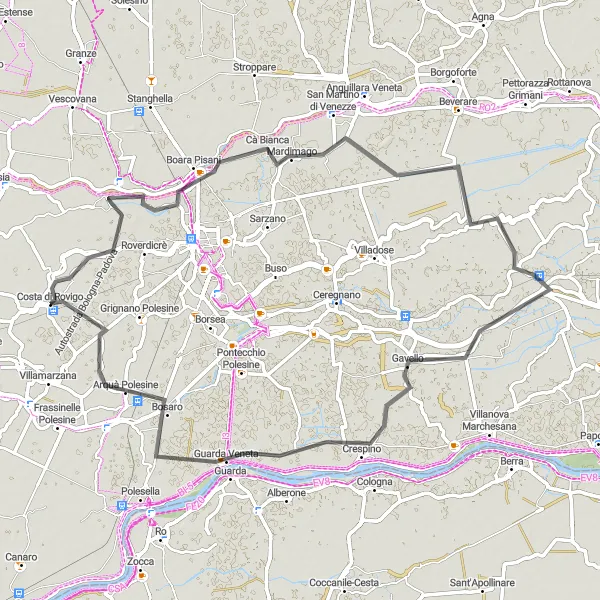 Map miniature of "Challenging Road Cycling Adventure in Veneto" cycling inspiration in Veneto, Italy. Generated by Tarmacs.app cycling route planner