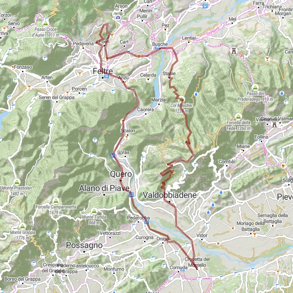 Miniatuurkaart van de fietsinspiratie "Gravelavontuur door de Venetiaanse heuvels" in Veneto, Italy. Gemaakt door de Tarmacs.app fietsrouteplanner