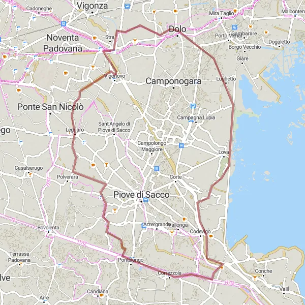 Miniatura mapy "Pełne wyzwań tournée po Codevigo" - trasy rowerowej w Veneto, Italy. Wygenerowane przez planer tras rowerowych Tarmacs.app