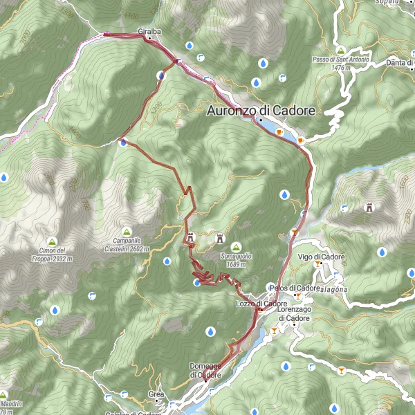 Kartminiatyr av "Äventyr i Dolomiterna" cykelinspiration i Veneto, Italy. Genererad av Tarmacs.app cykelruttplanerare