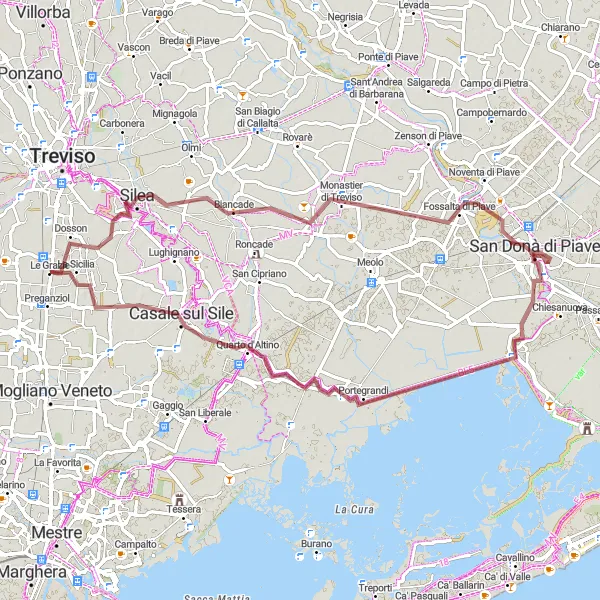 Miniaturní mapa "Gravel cyklostezka okolo Dossonu" inspirace pro cyklisty v oblasti Veneto, Italy. Vytvořeno pomocí plánovače tras Tarmacs.app