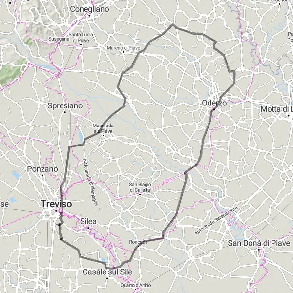 Miniatua del mapa de inspiración ciclista "Ruta de los Pueblos de Veneto" en Veneto, Italy. Generado por Tarmacs.app planificador de rutas ciclistas