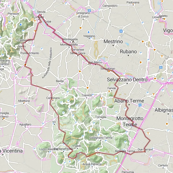 Miniatua del mapa de inspiración ciclista "Ruta de Gravel por los Montes de Veneto" en Veneto, Italy. Generado por Tarmacs.app planificador de rutas ciclistas