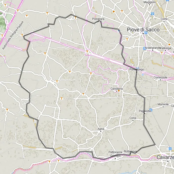 Map miniature of "The Hidden Gems" cycling inspiration in Veneto, Italy. Generated by Tarmacs.app cycling route planner