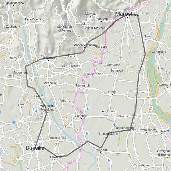 Miniatua del mapa de inspiración ciclista "Ruta por las colinas de Veneto" en Veneto, Italy. Generado por Tarmacs.app planificador de rutas ciclistas