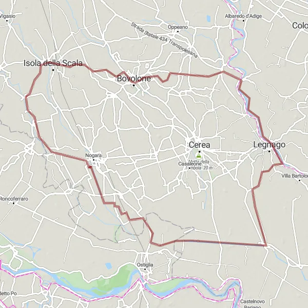 Mapa miniatúra "Gravel Route from Erbè" cyklistická inšpirácia v Veneto, Italy. Vygenerované cyklistickým plánovačom trás Tarmacs.app