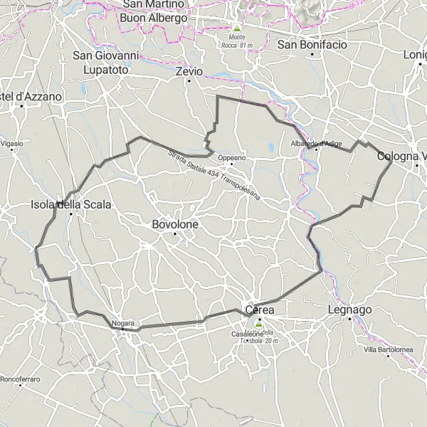 Miniaturní mapa "Cyklo obležení Isoly della Scala" inspirace pro cyklisty v oblasti Veneto, Italy. Vytvořeno pomocí plánovače tras Tarmacs.app