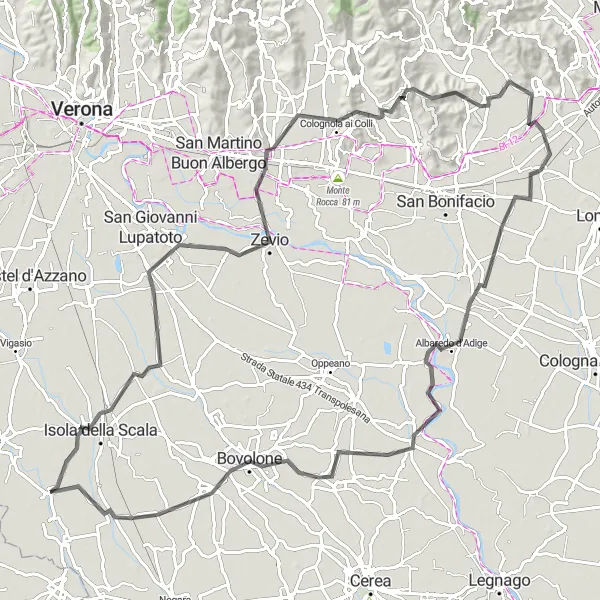 Map miniature of "Challenging Climb to Gambellara from Erbè" cycling inspiration in Veneto, Italy. Generated by Tarmacs.app cycling route planner