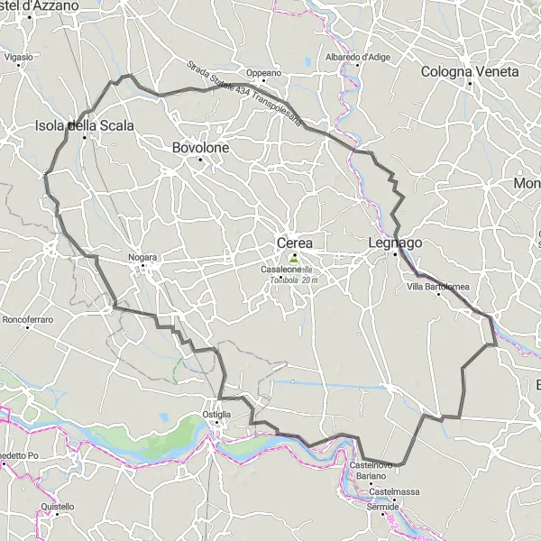 Miniatura della mappa di ispirazione al ciclismo "Tour in bicicletta da Erbè a Sorgà" nella regione di Veneto, Italy. Generata da Tarmacs.app, pianificatore di rotte ciclistiche